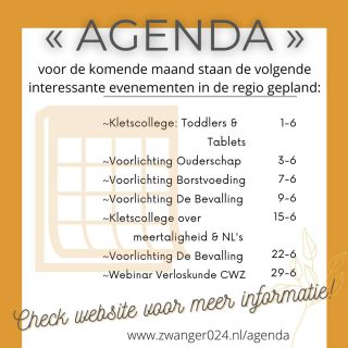 ∞ AGENDA VOOR JUNI ∞ In de regio worden weer tal van interessante (online) activiteiten georganiseerd om jou en je partner voor te bereiden op wat er komen gaat. Wat bij de webmanager bekend is wordt in de agenda van de site opgenomen, inclusief bijbehorende informatie en eventueel een link om je aan te kunnen melden. 

Vooralsnog zijn er geen live voorlichtingsdagen bij de ziekenhuizen, al heeft het CWZ nu wel een webinar. Hopelijk kan ik volgende maand anders melden.

Alle informatie is te vinden op www.zwanger024.nl/agenda (of check link in bio).

#zwanger #zwangerinnijmegen #zwangerinformatie #zwangerinformatiemarkt #voorbereiding #zwangervoorlichting #zwangeractiviteiten #regionijmegen #zwangerschap 

@verloskundigcentrumnijmegen @verloskunde_radboudumc @moederkind_cwz @kletskoppenfestival